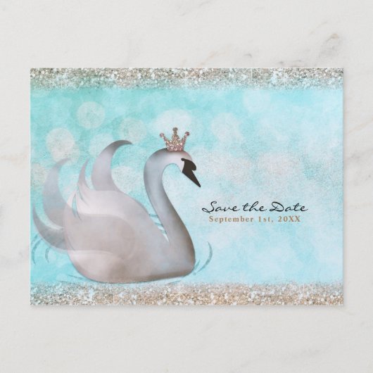 Swan Princess Glitter Sprookje Save the Date Aankondigingskaart (Voorkant)