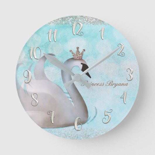 Swan Princess Gold Glitter Boutique Style Custom Ronde Klok (Voorkant)