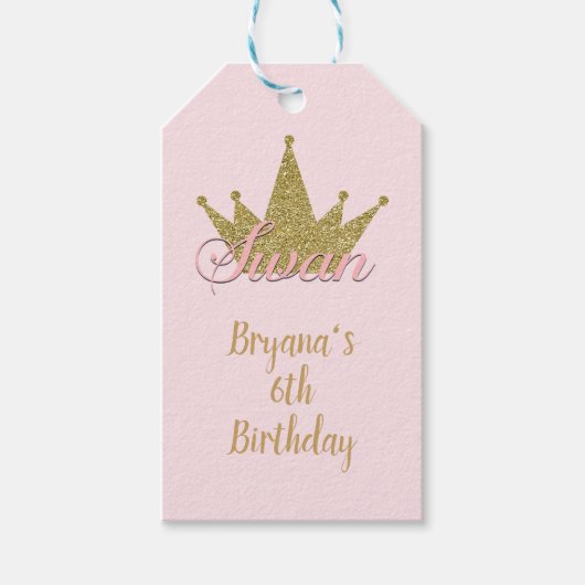 Swan Princess Gold Glitter Crown Birthday Party Cadeaulabel (Voorkant)