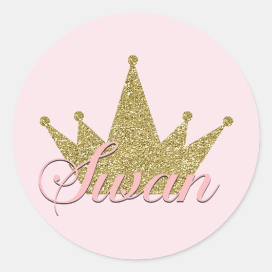 Swan Princess Gold Glitter Crown Birthday Party Ronde Sticker (Voorkant)