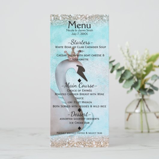 Swan Princess Gold Glitter Sprookje Feestmenu Menu (Staand voorkant)