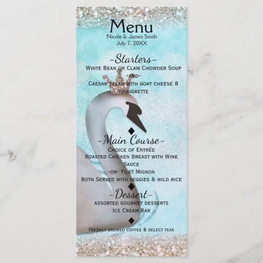 Swan Princess Gold Glitter Sprookje Feestmenu Menu (Voorkant)
