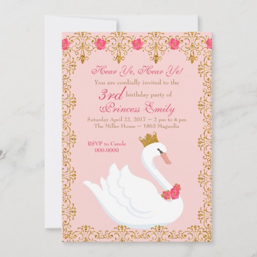 Swan Princess Invitation Kaart (Voorkant)