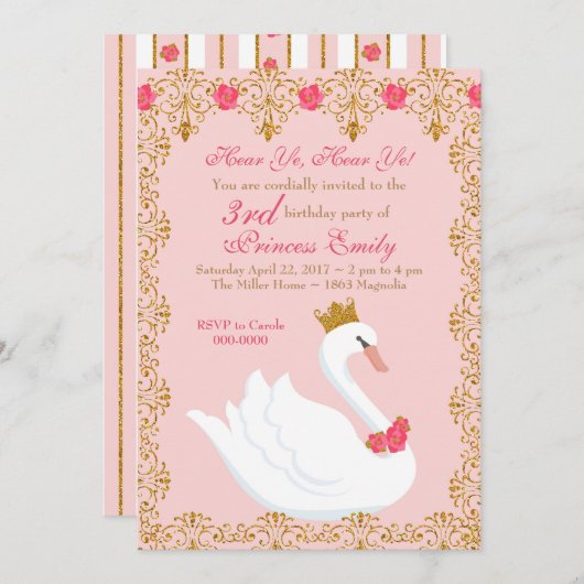 Swan Princess Invitation Kaart (Voorkant / Achterkant)