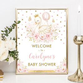 Swan Princess met roze ballon Welkom Baby Girl Poster