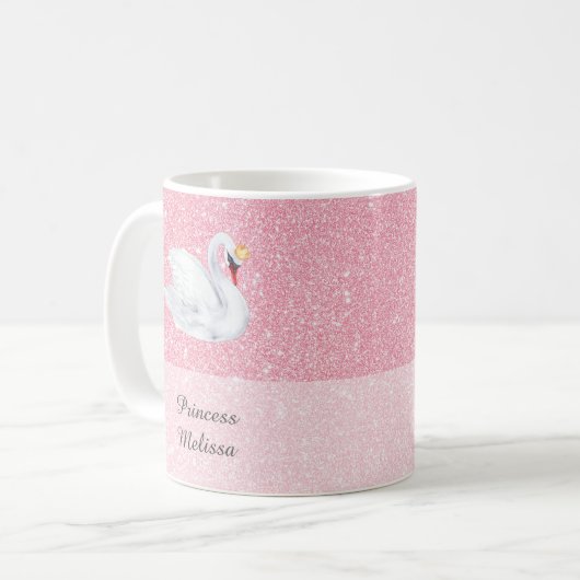 Swan Princess Monogram Pink Glitter Coffee Mok (Voorkant links)