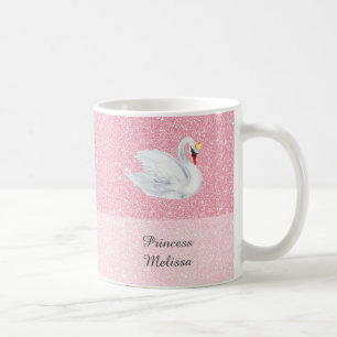 Swan Princess Monogram Silver Glitter Coffee Mok