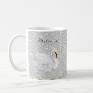 Swan Princess Monogram Silver Glitter Koffiemok