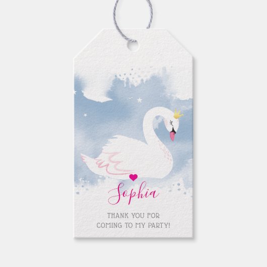 SWAN PRINCESS PARTY dank u  girly blauw Cadeaulabel (Voorkant)