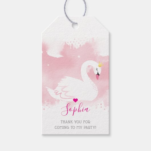 SWAN PRINCESS PARTY dank u  girly roze Cadeaulabel (Voorkant)
