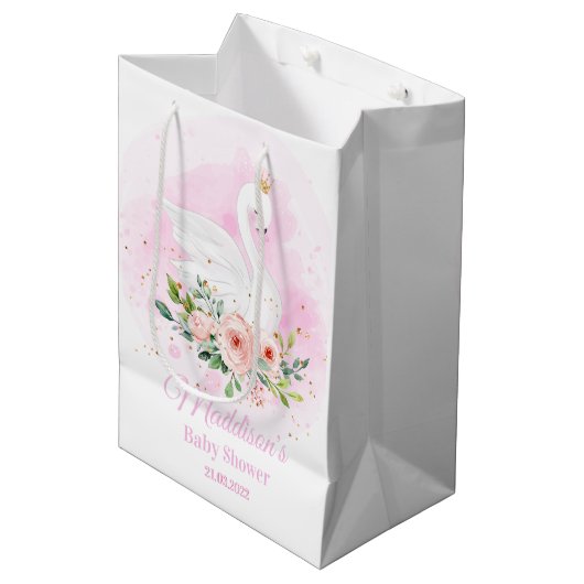 Swan Princess Pink Girl Birthday Baby shower Medium Cadeauzakje (Voorkant Gekanteld)