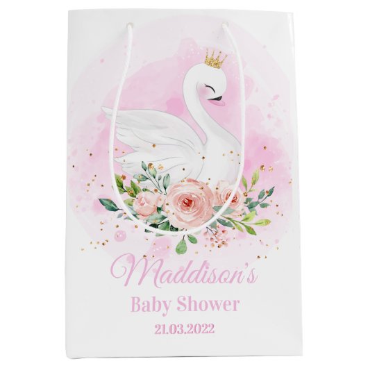 Swan Princess Pink Girl Birthday Baby shower Medium Cadeauzakje (Voorkant)