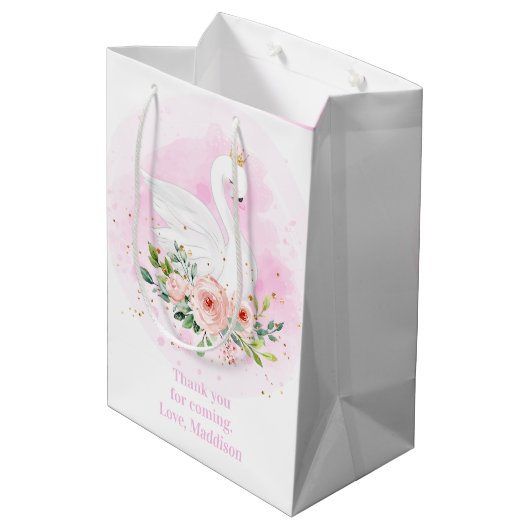 Swan Princess Pink Girl Birthday Baby shower Medium Cadeauzakje (Achterkant Gekanteld)