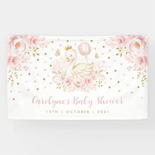 Swan Princess Pink Gold Baby shower Welkom Spandoek (Horizontaal)