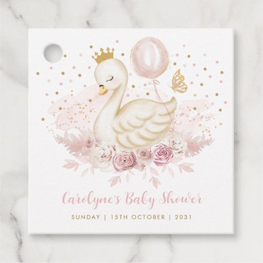 Swan Princess Pink Gold ballonbaby Girl Bedankjes Labels (Voorkant)