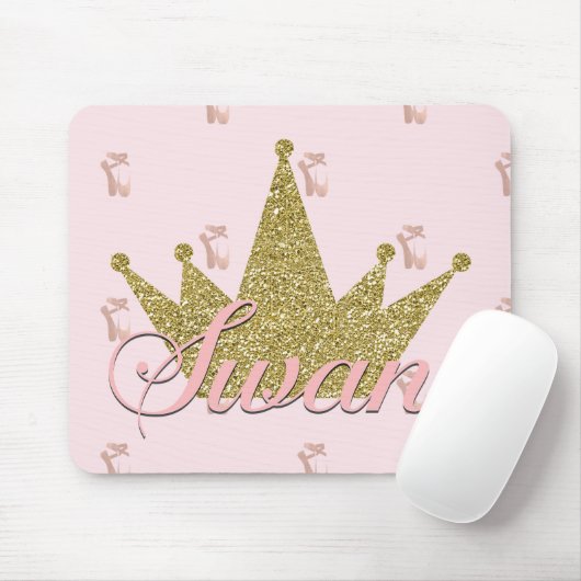 Swan Princess Pink & Gold Glitter Crown Glam Muismat (Met muis)