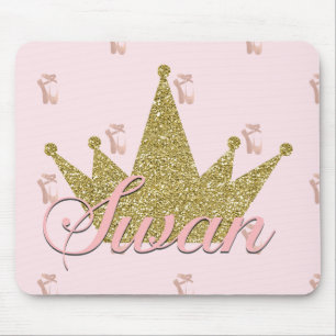 Swan Princess Pink & Gold Glitter Crown Glam Muismat