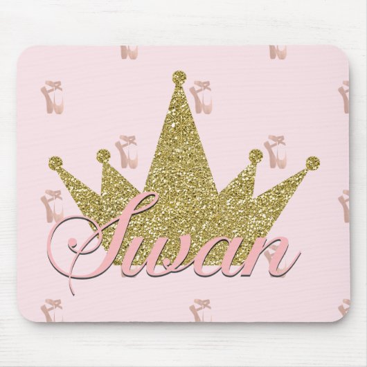 Swan Princess Pink & Gold Glitter Crown Glam Muismat (Voorkant)