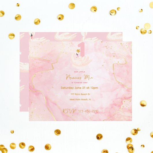 Swan Princess Pink & Gold Waterverf, eerste verjaa