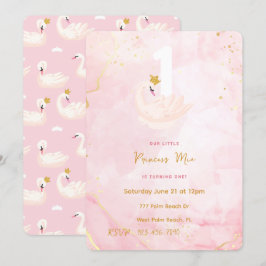 Swan Princess Pink & Gold Waterverf, eerste verjaa Kaart