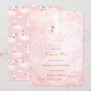 Swan Princess Pink & Gold Waterverf, eerste verjaa Kaart