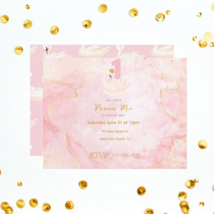 Swan Princess Pink & Gold Waterverf, eerste verjaa Kaart