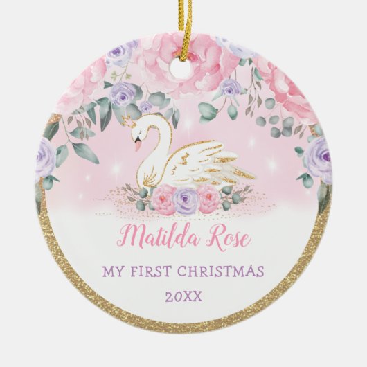 Swan Princess Pink Paars Baby eerste eerste kerstd Keramisch Ornament (Voorkant)