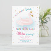 Swan Princess Pool Party Birthday Girl Floatie Kaart (Staand voorkant)