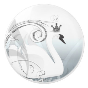 Swan Princess Silver & White Elegant Chic Keramische Knop
