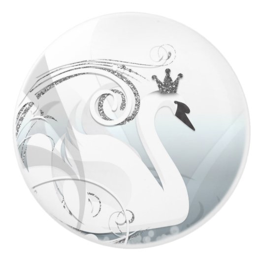 Swan Princess Silver & White Elegant Chic Keramische Knop (Voorkant)