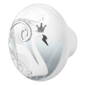Swan Princess Silver & White Elegant Chic Keramische Knop (Rechts)