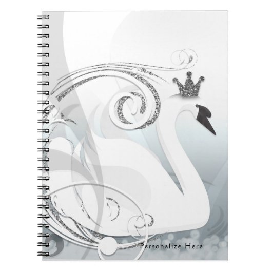 Swan Princess Silver & White Elegant Custom Notitieboek (Voorkant)
