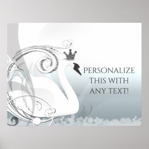 Swan Princess Silver & White Elegant Custom Party Poster