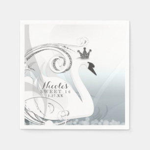 Swan Princess Silver & White Elegant Custom Party Servet
