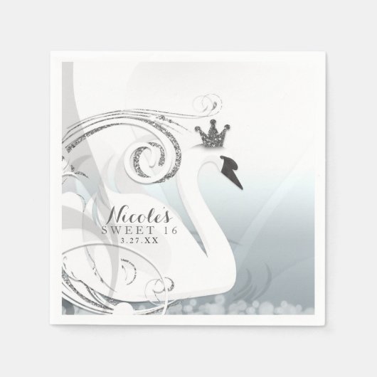 Swan Princess Silver & White Elegant Custom Party Servet (Voorkant)