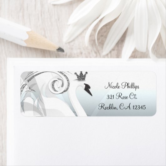 Swan Princess Silver & White Elegant Invitation Etiket (Insitu)