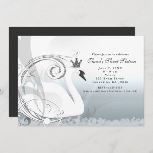 Swan Princess Silver & White elegante uitnodiginge Kaart