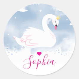 SWAN PRINCESS verjaardagsfeestje elegant blauw Ronde Sticker