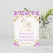 Swan Purple and Gold Roses Baby Shower Bedankkaart (Staand voorkant)