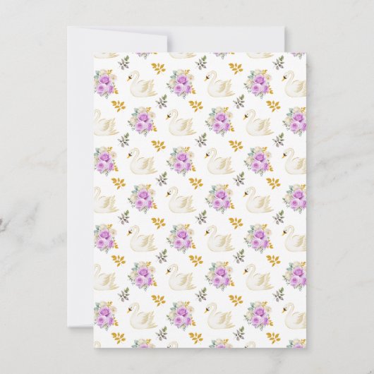 Swan Purple and Gold Roses Baby Shower Bedankkaart (Achterkant)