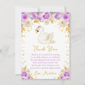 Swan Purple and Gold Roses Baby Shower Bedankkaart (Voorkant)