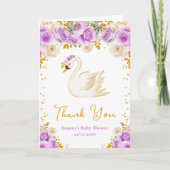 Swan Purple and Gold Roses Baby Shower Thank You Bedankkaart (Voorkant)