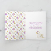 Swan Purple and Gold Roses Baby Shower Thank You Bedankkaart (Binnen)