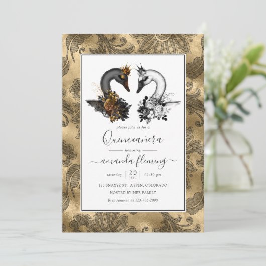 Swan Quinceañera Kaart (Staand voorkant)