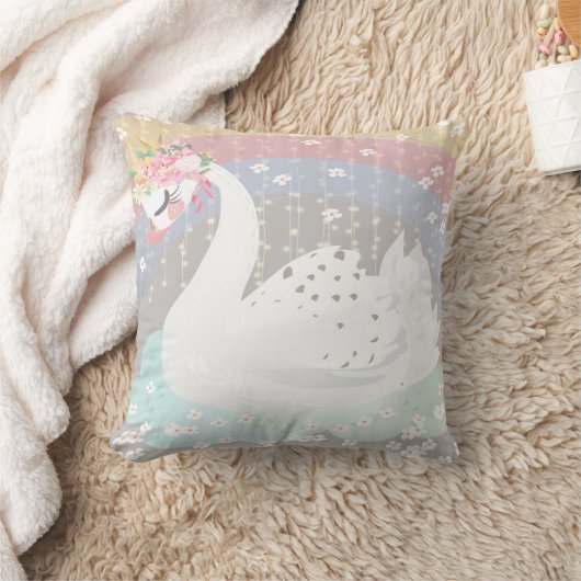 Swan Rainbow Boho Floral Baby Girl Neursery Pillow Kussen (Deken)