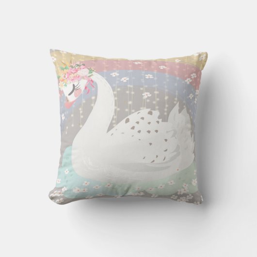 Swan Rainbow Boho Floral Baby Girl Neursery Pillow Kussen (Voorkant)