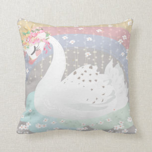 Swan Rainbow Boho Floral Baby Girl Neursery Pillow Kussen