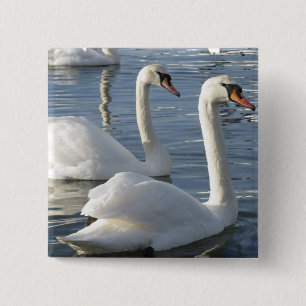 Swan Reflections Pin Vierkante Button 5,1 Cm
