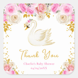 Swan Roze Goud Rozen Baby shower Dank u Vierkante Sticker
