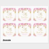 Swan Roze Goud Rozen Baby shower Dank u Vierkante Sticker (Vel)